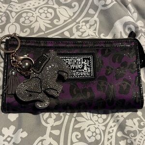 Coach Black and Purple Wallet with Elephant Charm